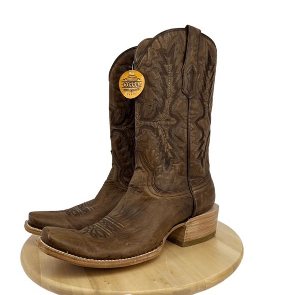 Corral Men's 10 D Brown Embroidered Narrow Square Toe Boots A4229 - Picture 1 of 16